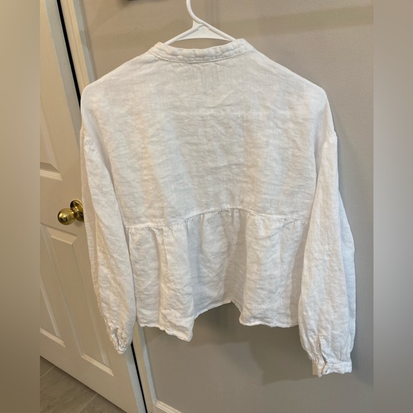 Zara white linen button up flowy blouse size large - Picture 4 of 4